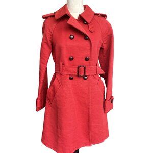 Marc By Marc Jacobs Womens Double Breasted Red Ribbed Trench Coat Size S